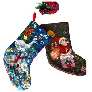 Vintage Needlepoint Christmas Stockings